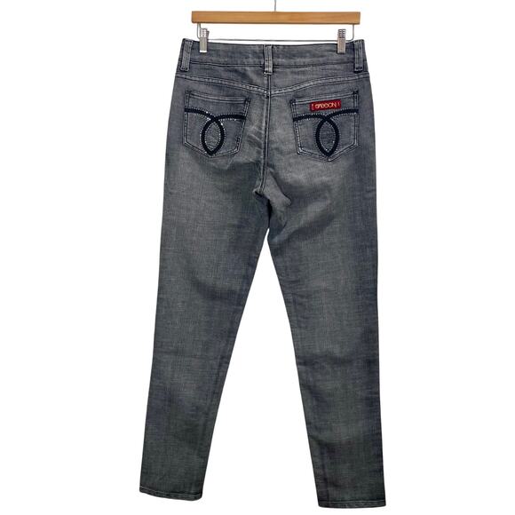 Vintage 80s Sasson Jeans Gray Jeweled Mid Rise Skinny Leg Shuffle 32x33 Size 10 - Picture 2 of 10